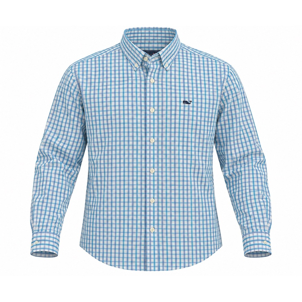 Vineyard Vines Whale Shirt Mens XL Blue White Gingham Cotton Button Down L/S